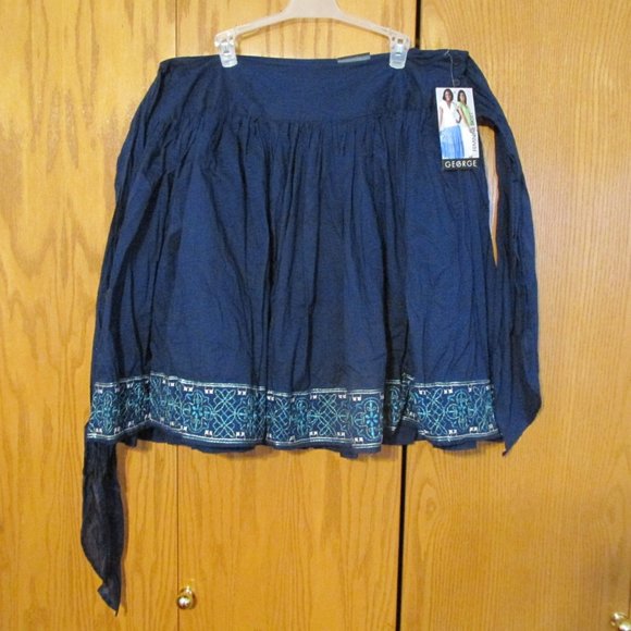 GEORGE WOMEN'S SIZE 18 SKIRT NAVY BLUE W/ TURQUOISE EMBROIDERY FEMININE NWT - Picture 1 of 10
